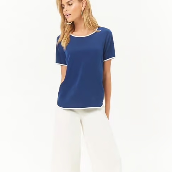 Forever 21 Tops - Forever 21 Navy & White Regular Fit Top
